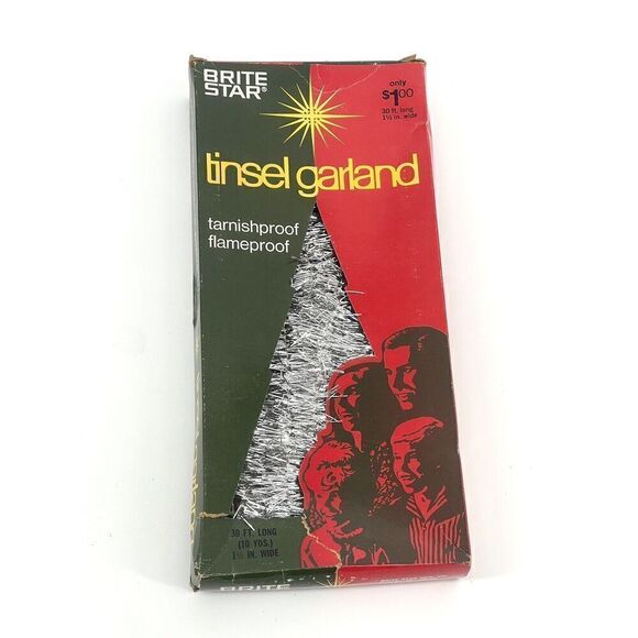Vintage NOS Brite Star Silver Tinsel Garland 30’ By 1.5” New In Original Box - Picture 1 of 4
